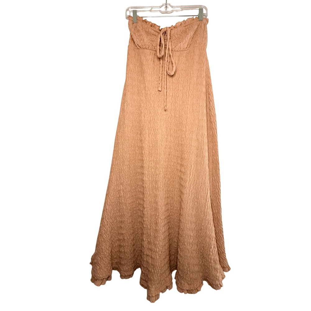 Free People Amelia Midi Dress Tan Peach S Strapless Smocked Beach Boho Cruise